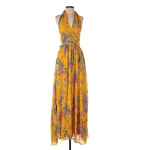 Floral Yellow Backless Maxi Dress